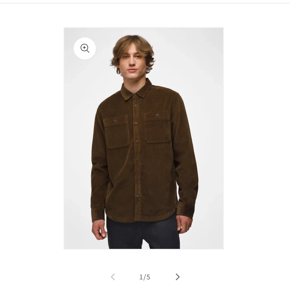 SOLD.  Prana Men's Dark Brown Corduroy Shirt Jacket nwt